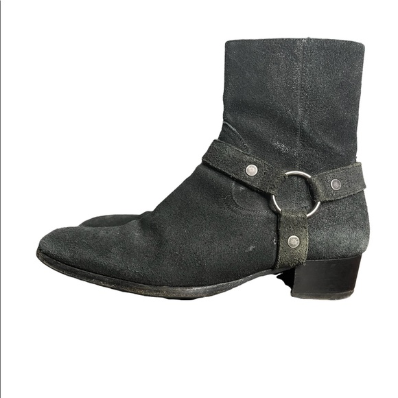 SAINT LAURENT MEN’S WYATT SUEDE HARNESS BOOTS - Picture 2 of 5